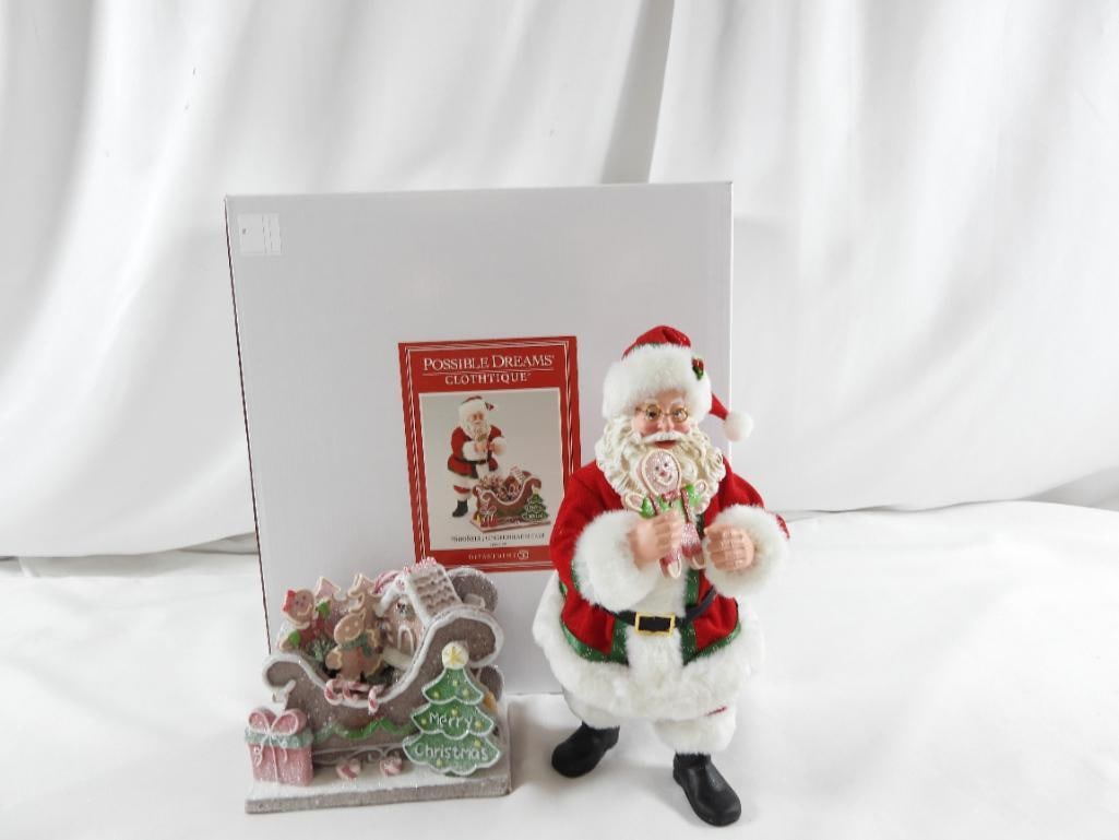 POSSIBLE DREAMS Santa with Gingerbread Sleigh NIB: Dept 56 POSSIBLE DREAMS #6008212 Santa with Gingerbread Sleigh. New in the original white box. Never displayed. Dimensions: 6"long x 5"tall