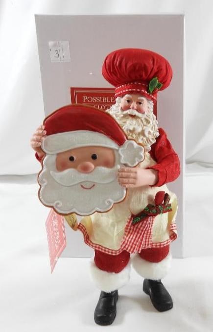POSSIBLE DREAMS a-Dough-Rable Santa #6012181 NIB: Dept 56 POSSIBLE DREAMS #6012181 A-Dough-Rable Santa, New in original white box. Never Displayed. Dimensions: 11.75" tall. Santa is holding an adorable huge santa face cookie.