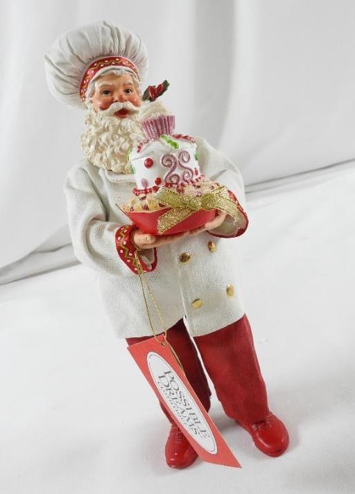 POSSIBLE DREAMS CLOTHTIQUE Jolly Ol Baker Santa: Dept 56 POSSIBLE DREAMS CLOTHTIQUE Jolly Ol' Baker Santa #4026688. New in the original white box. Never Displayed. Tall santa with a multi tiered cake. Dimensions: 10.5" tall