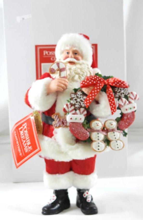 POSSIBLE DREAMS CLOTHTIQUE Cookies All Around Santa: Dept 56 POSSIBLE DREAMS CLOTHTIQUE Cookies All Around Santa with a large cookie wreath #6000692BS. New in original white box. Never displayed. 11" tall Santa.