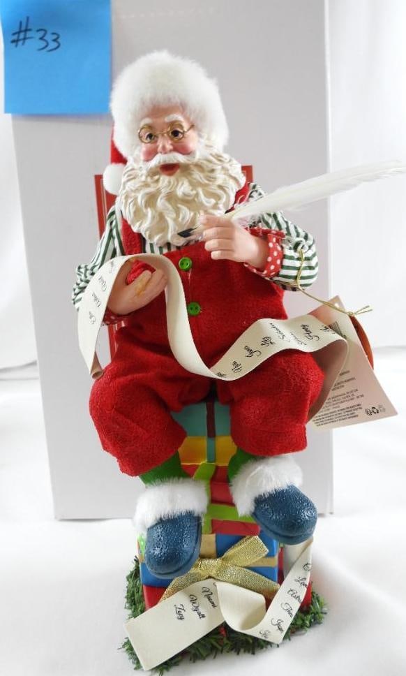 POSSIBLE DREAMS CLOTHTIQUE Top of the List Santa: Dept 56 POSSIBLE DREAMS Top of the List Santa #6010216. New in original white box. Never displayed. Dimensions: 12.5"x5.5"Lx4.5"W