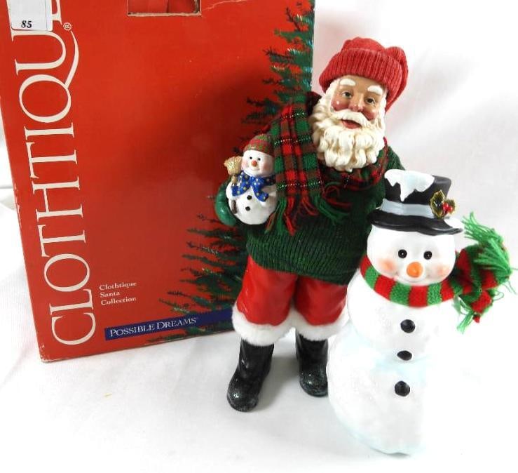 POSSIBLE DREAMS CLOTHTIQUE Winter Pals #713216: POSSIBLE DREAMS CLOTHTIQUE Winter Pals #713216 Santa with Snowman in original box. Santa 11"Tx6"Lx3"W and Snowman 8"Tx3.5"Lx3.5"W