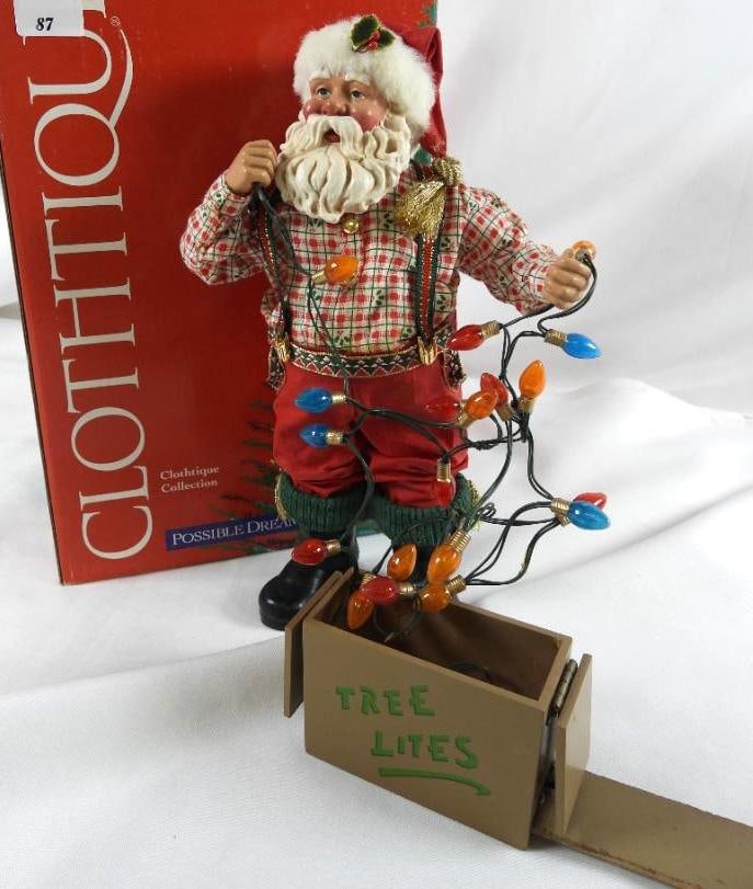 POSSIBLE DREAMS CLOTHTIQUE Wired For Christmas: POSSIBLE DREAMS CLOTHTIQUE Wired For Christmas,#15109 Santa with Christmas lights box in original box, Dimensions: 11"Tx6.5"Lx5"W
