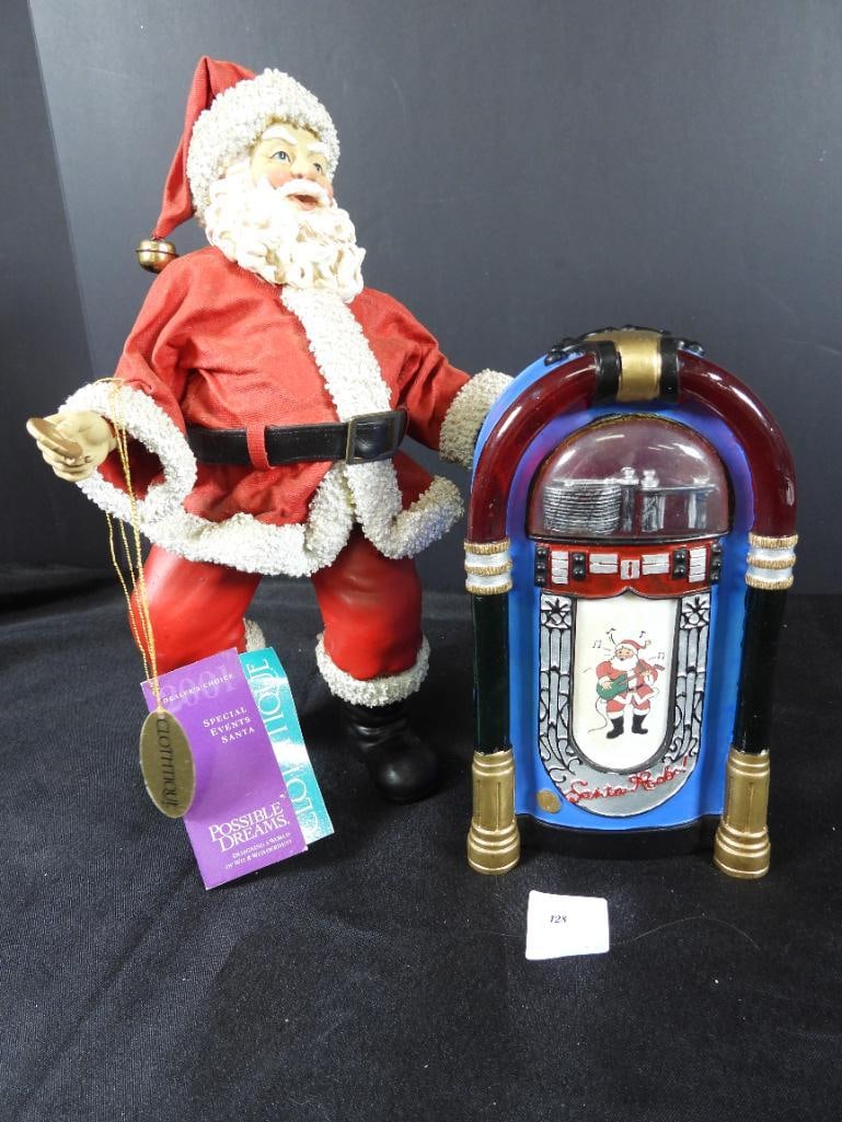 POSSIBLE DREAMS CLOTHTIQUE December Disc Jockey: POSSIBLE DREAMS CLOTHTIQUE December Disc Jockey #713255, Santa Disc Jockey and Jukebox (takes AA batteries not included - lights up but no longer plays music), Santa 11"Tx8"Lx4"W and 7"Tx4"Lx2"W