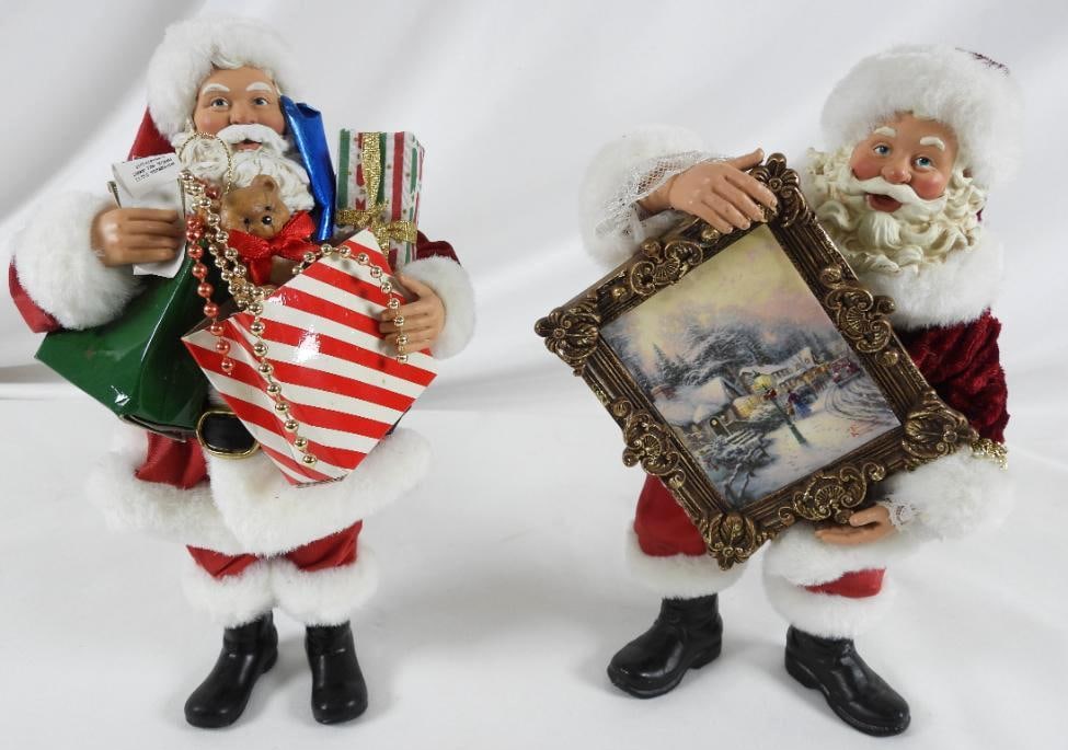 LOT OF 2 KSA KURT ADLER Santas, 1 holding art: LOT OF 2 KSA KURT ADLER Santas: Santa with receipt, cash and presents 11"x6.5"x4"W and Santa 10"Tx6"Lx4"W