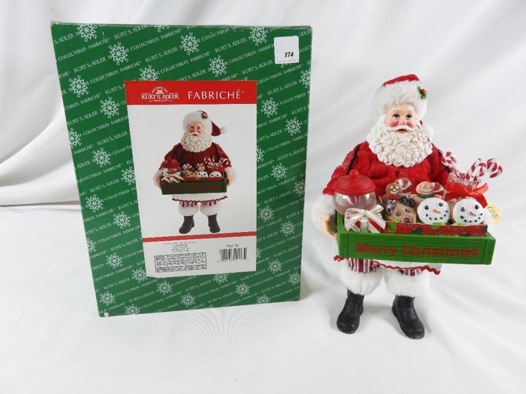 KSA FABRICHE KURT ADLER Santa with treat tray: KSA FABRICHE KURT ADLER Santa with Merry Christmas tray of treats, solid resin, 12"Tx7"Lx6"W, in original box