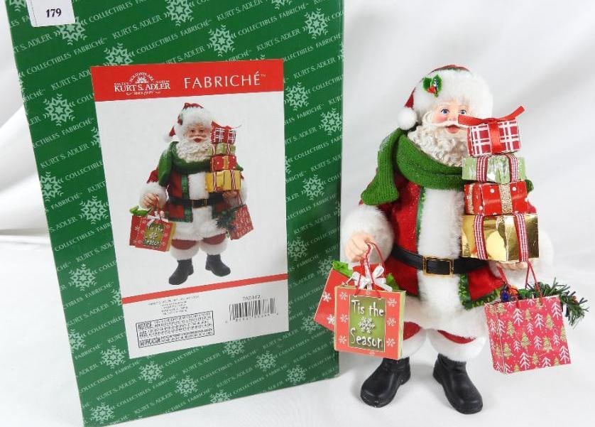 KSA FABRICHE KURT ADLER Santa with gifts FA0142: KSA FABRICHE KURT ADLER Santa with gift bags and stack of presents FA0142 in original box. 11"Tx7"Lx5.5"W