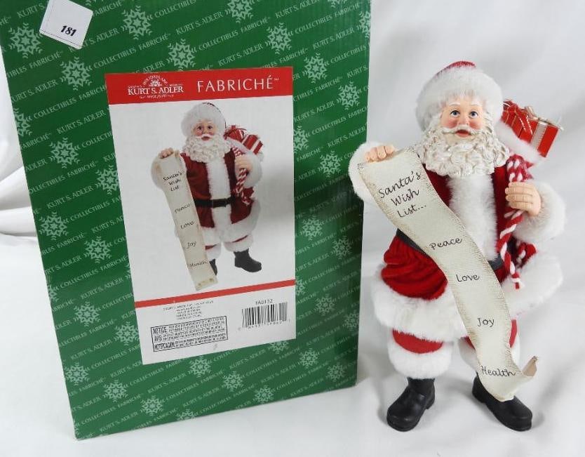 KSA FABRICHE KURT ADLER Santa with wish list: KSA FABRICHE KURT ADLER Santa with wish list FA0132, in original box. 12"Tx7"Lx7"W