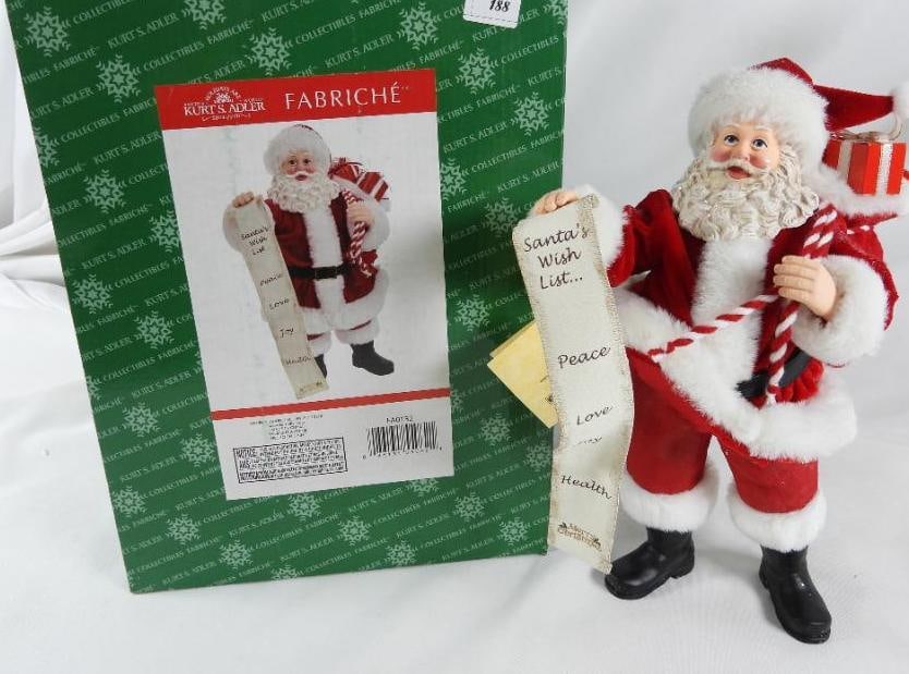 KSA FABRICHE KURT ADLER Santa with wish list: KSA FABRICHE KURT ADLER Santa with wish list FA0132, in original box. Never displayed. 12"Tx7"Lx7"W