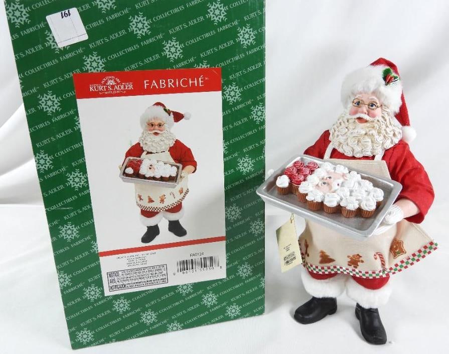 KSA FABRICHE KURT ADLER Santa with Santa cake: KSA FABRICHE KURT ADLER Santa with Santa cake on tray, FA0124, in original green box. Never displayed. Dimensions: 11.5"Tx5.5"Lx6"W