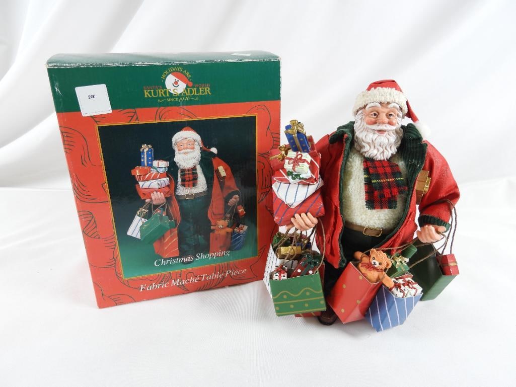 KURT S. ADLER Fabric Mache Table Piece Santa: KURT S. ADLER Fabric Mache Table Piece Santa Christmas Shopping holding gift bags of presents 10"Tx7"Lx5"W