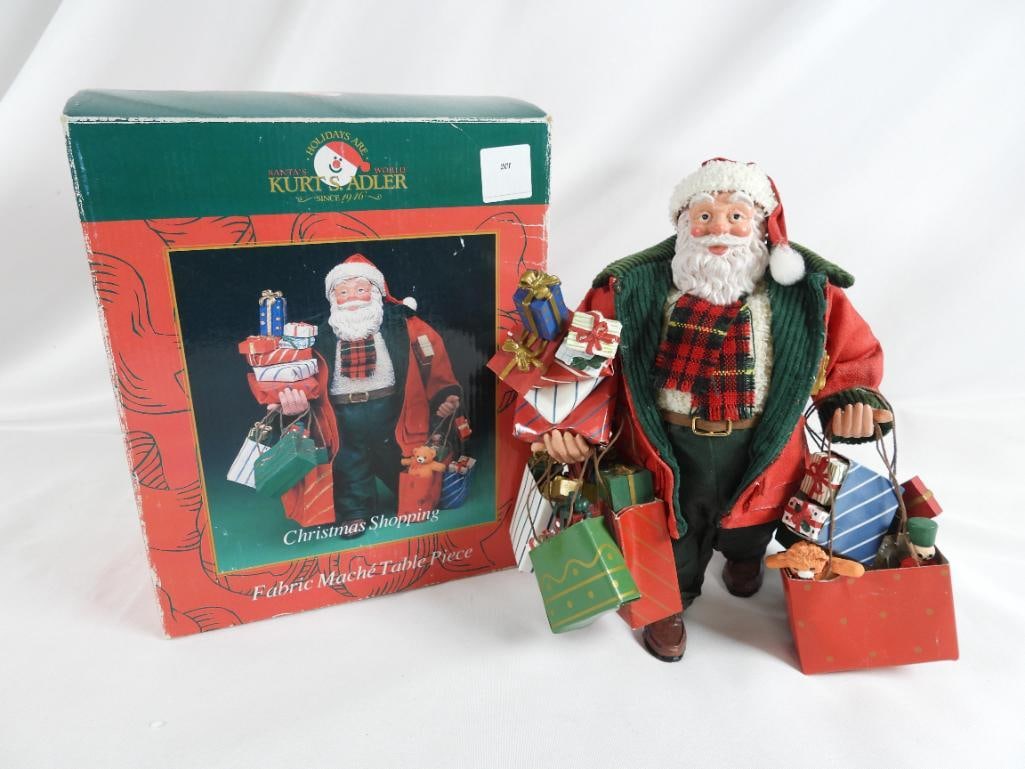 KURT S. ADLER Fabric Mache Table Piece Santa: KURT S. ADLER Fabric Mache Table Piece Santa Christmas Shopping holding gift bags of presents 10"Tx7"Lx5"W