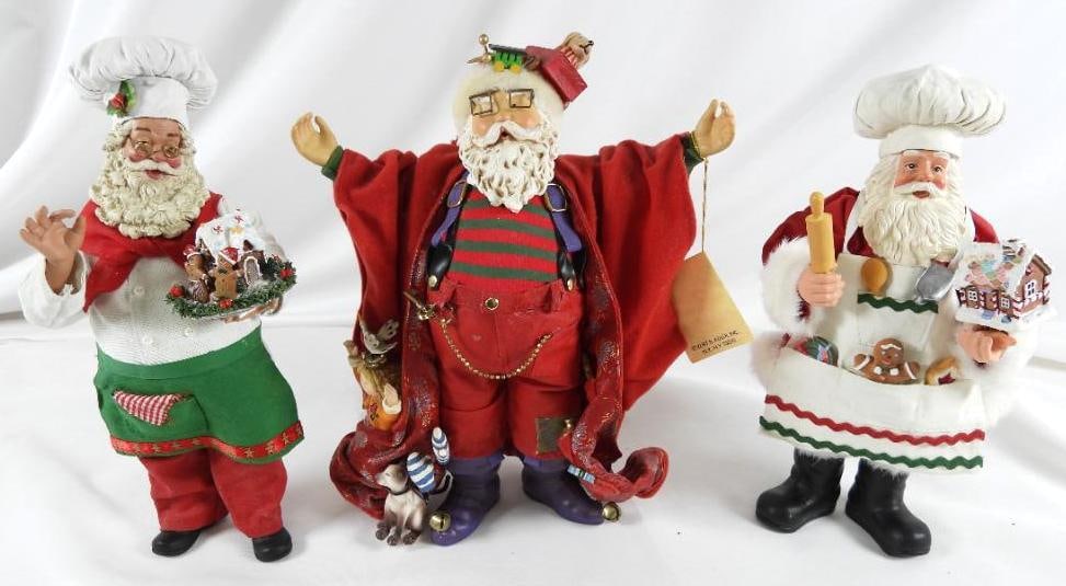 LOT OF 3 FABRICHE KURT S. ADLER Santas: LOT OF 3 FABRICHE KURT S. ADLER: Santa with Gingerbread House 12"Tx6"Lx4"W, Father Christmas Santa 12"Tx9"Lx5"W, Santa with Gingerbread House 12"Tx5"Lx3"W