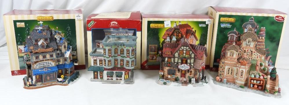 LOT OF 4 LEMAX VILLAGE COLLECTION Services: LOT OF 4 LEMAX VILLAGE COLLECTION Services LIGHTED (not tested) in original boxes: Summit Springs Health Spa #55253, 7.5"Lx4.5"Wx6.5" Watch Repair #95353, 6"Lx4"Wx6.5", Polson's Pottery #85679,8.5"Lx5
