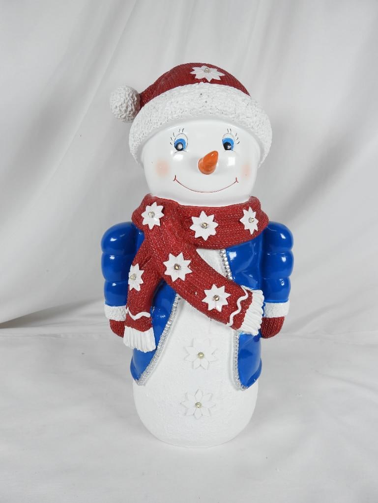 PLOW AND HEARTH LED resin snowman winter clothes: PLOW AND HEARTH LED resin snowman winter clothes, 2 AA batteries not included, not tested: 5.5"Lx6"Wx17"T