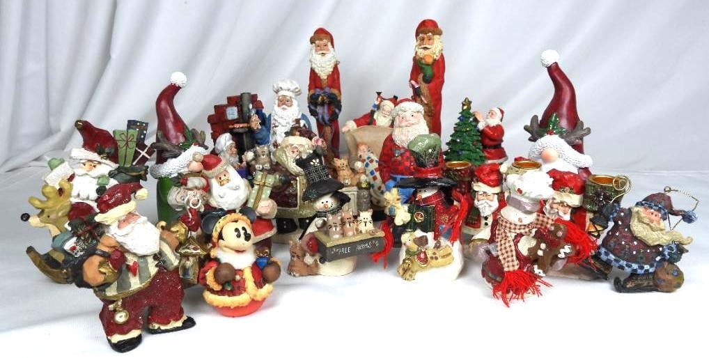 LOT OF 18: KURT ADLER, ENESCO MICKEY, ROCKWELL: LOT OF 18: Rockwell Heirloom Santa "Santa Decorates The Tree: Centennial Edition" #1682, with 5" diameter base, Rockwell Heirloom Santa "Christmas Dream" #4180K, with 5" diameter base, and Home Sweet