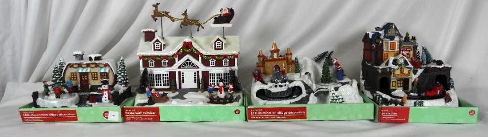 LOT OF 4 HOLIDAY TIME Animated, in original boxes: LOT OF 4 HOLIDAY TIME Animated, in original boxes, batteries not included, not tested: Train Station, 8.5"Lx9"Wx10"T, House with Reindeer, plays seasonal music, 12"Lx6"Wx11"T, animated rotating scene 