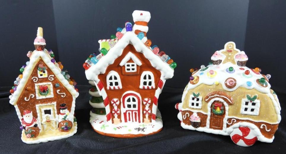 LOT OF 3 CERAMIC LIGHTED Gingerbread Holiday (1 of 13)