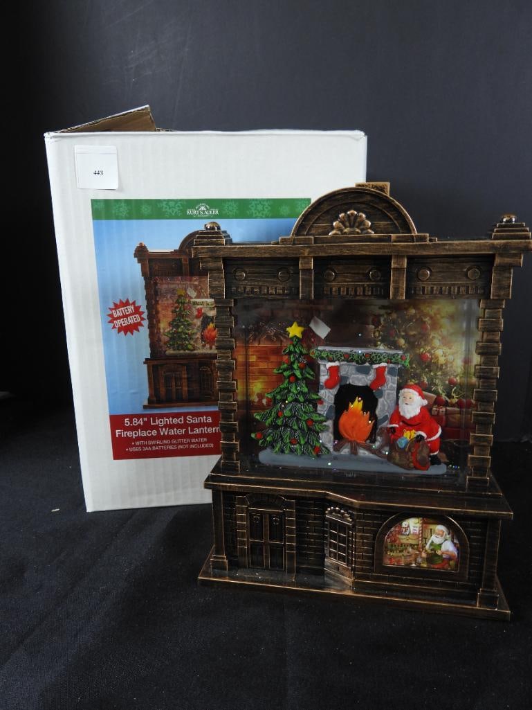 KURT S. ADLER LIGHTED Santa Water Lantern in box: KURT S. ADLER LIGHTED Santa Fireplace Water Lantern in original box, Item #JEL1418, swirling glitter, battery-operated (3 AA batteries not included) and not tested