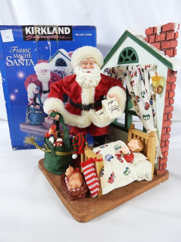KIRKLAND SIGNATURE FABRIC MACHE SANTA, #212206: KIRKLAND SIGNATURE FABRIC MACHE SANTA, Item #212206, in original box, 7.5"Lx8"Wx11"T