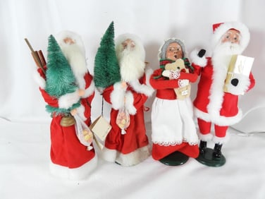 LOT OF 4 BYERS' CHOICE CAROLERS Santa Mrs. Claus All signed