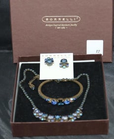 Sorelli Designer Jewelry Parure Blue stones brass finish