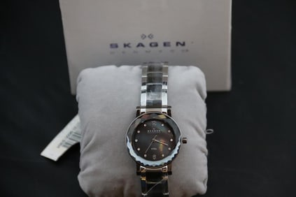 NEW in the box, Skagen Denmark black faceted women's stainless watch