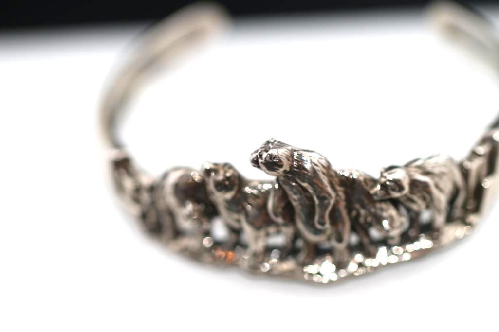 Kabana solid sterling silver bear family cuff bracelet (1 of 7)