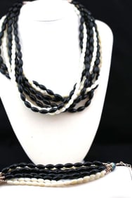 DTR Jay King Sterling onyx & White coral necklace & bracelet set