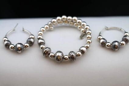 Vintage Carolyn Pollack Sterling Silver Desert Pearl bracelet earrings set