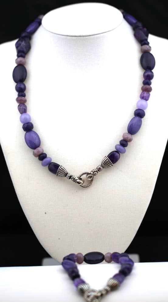 Vintage Carolyn Pollack Sterling Silver amethyst necklace bracelet set (1 of 8)