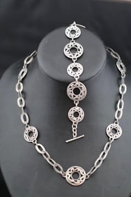 Vintage Carolyn Pollack Sterling Silver Scroll necklace and bracelet set 58.5 grams