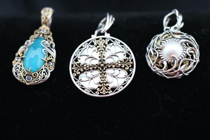 Vintage Carolyn Pollack Sterling Silver & Brass Lot of 3 pendants