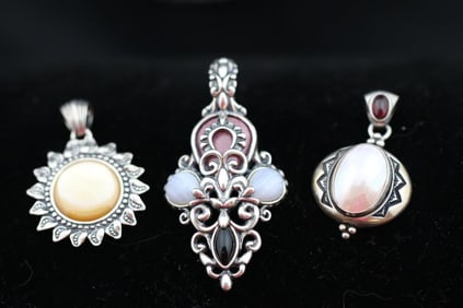 Vintage Carolyn Pollack Sterling Silver lot of 3 pendants gemstone