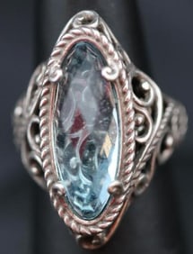Vintage Carolyn Pollack Sterling Silver large blue topaz statement ring