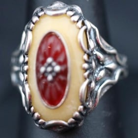 Vintage Carolyn Pollack Sterling Silver Yellow quartzite Carousel ring