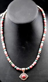 Vintage Carolyn Pollack Sterling Silver Rhodochrosite Turquoise pendant necklace