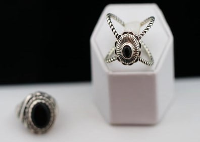 Vintage Carolyn Pollack Sterling Silver Lot of 2 onyx rings