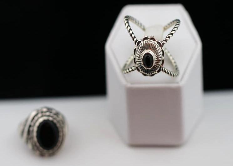 Vintage Carolyn Pollack Sterling Silver Lot of 2 onyx rings (1 of 5)