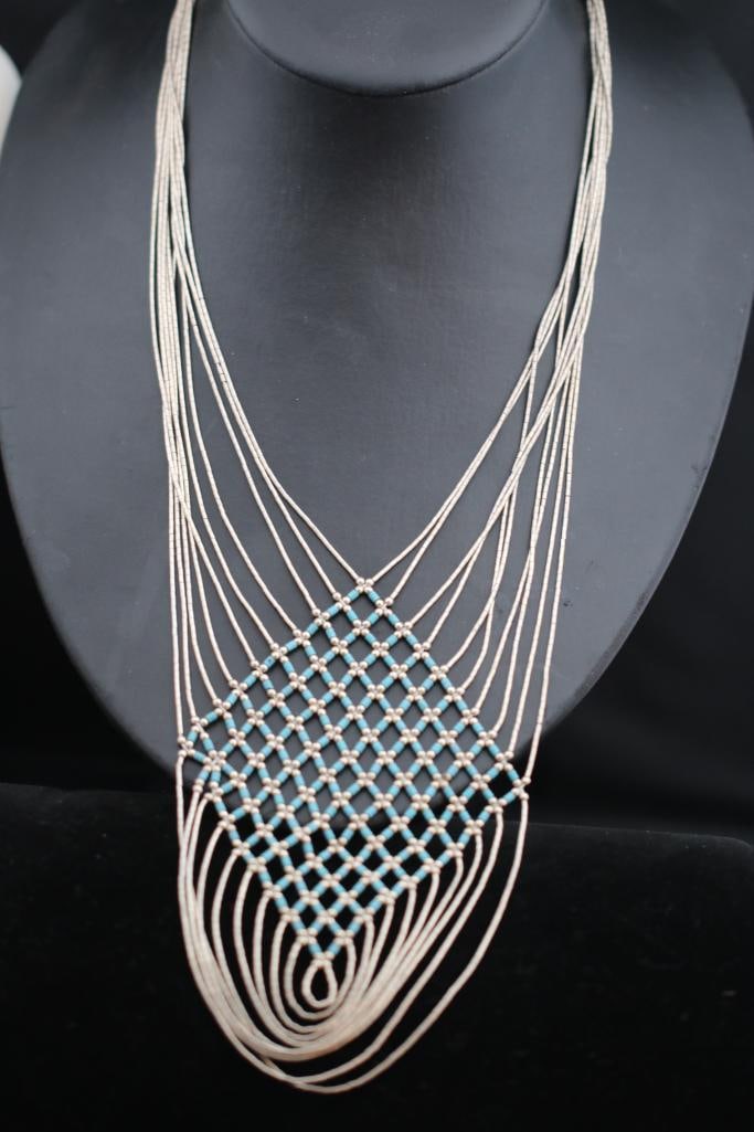 Vintage liquid silver and turquoise multi strand necklace 40.9 grams (1 of 9)