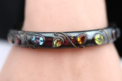 EFFY 18kt gold Sterling silver multi gemstone cuff bracelet 30.2 grams.