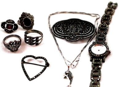 Large lot of Sterling Silver Marcasite Jewelry 76.1 grams