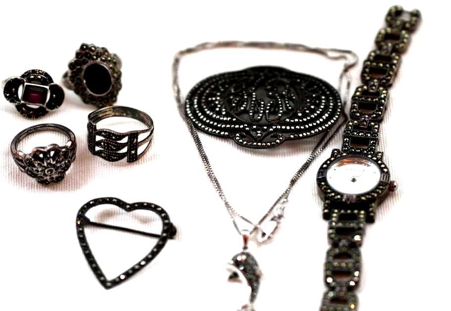 Large lot of Sterling Silver Marcasite Jewelry 76.1 grams (1 of 14)
