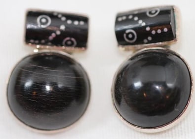 Rebecca Collins Sterling Silver Black onyx designer earrings.