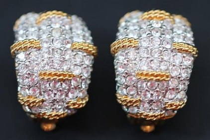 Vintage Swarovski Huge Gold plated crystal earrings