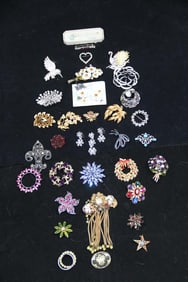 Huge Vintage Jewelry 35+ piece Lot of brooches, pins and sets