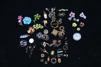 Huge Vintage Jewelry 56+ piece Lot of brooches, pins +