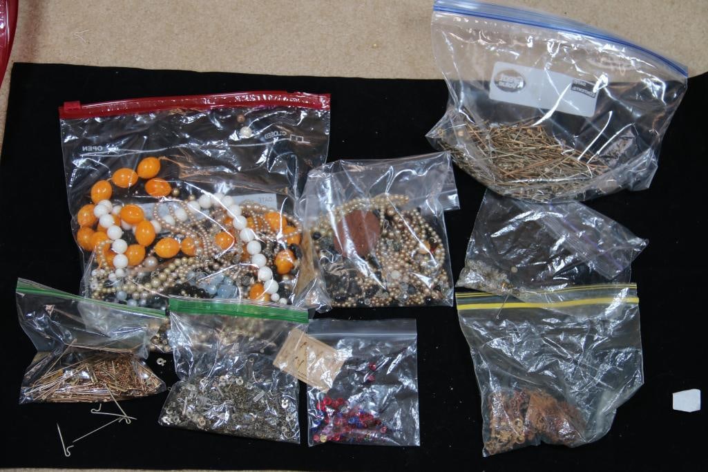 Huge Vintage Jewelry Repair and Making lot: Bag of broken necklaces for crafting, a bag of faceted glass beads, plus huge amount of jewelry fittings, see photos GREAT RESLAE or Crafting lot.