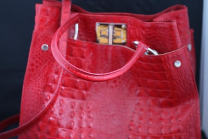 ITALIAN Leather Embossed Croco RED handbag
