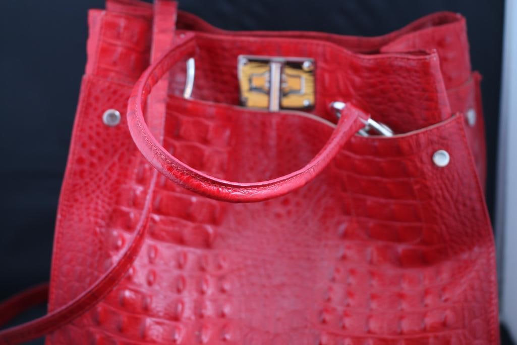 ITALIAN Leather Embossed Croco RED handbag (1 of 20)